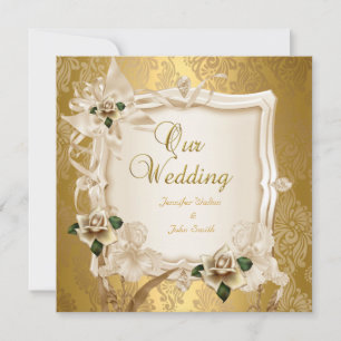 Elegante Hochzeit Sepia Creme Gold Rosen Einladung