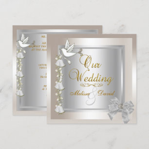 Elegante Hochzeit Sepia Gold Silber Weiß Taube Einladung