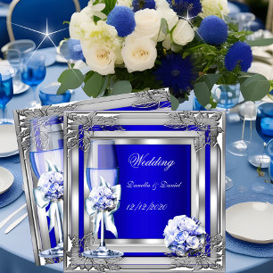 Elegante Hochzeit Silber Blaue Florale Rosen Einladung