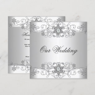 Elegante Hochzeit Silber Weiß Diamant Schmuck Einladung