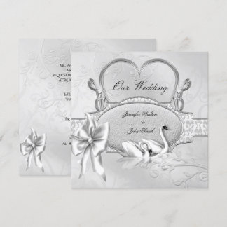 Elegante Hochzeit Silber Weiße Schwäne Herz Bogen Einladung