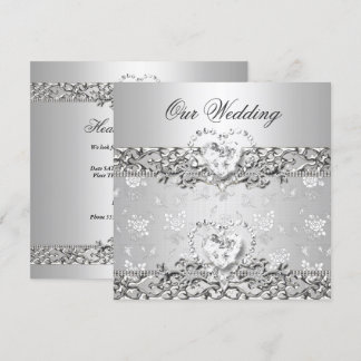 Elegante Hochzeit Silberweißer Diamant Herz Einladung