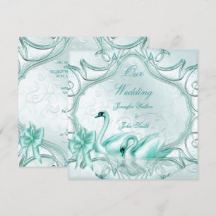 Elegante Hochzeit Teal Blau Schwäne Bogen Einladung