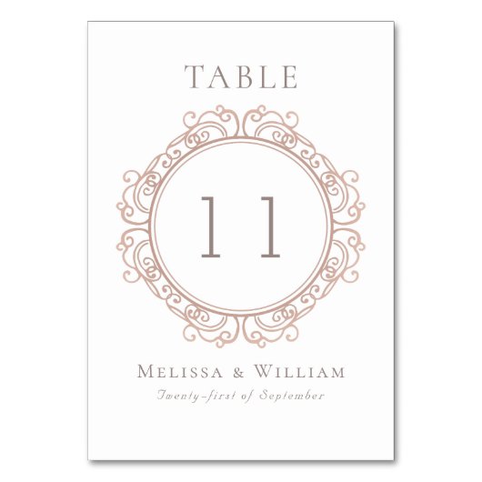 Elegante Hochzeit Tischnummer (Vorderseite)