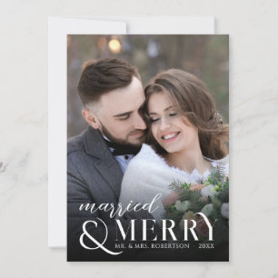 Elegante Hochzeit und fröhliche Neuvermählte Foto Feiertagskarte