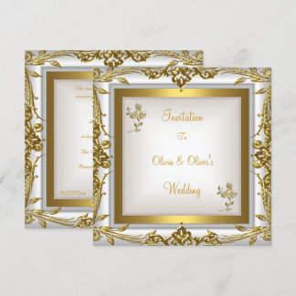 Elegante Hochzeit Verzierte Florale Weiße Goldene Einladung