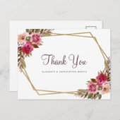 Elegante Hochzeit Vielen Dank, Floral Gold Frame Postkarte (Vorne/Hinten)
