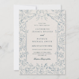Elegante Hochzeit Viktorianisch Blauer Flora Einladung