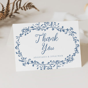 Elegante Hochzeit Vintag Blauer Flora Dankeskarte