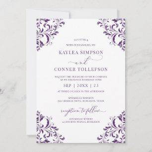 Elegante Hochzeit Vintag Pflaume / Lila Kalligraph Einladung