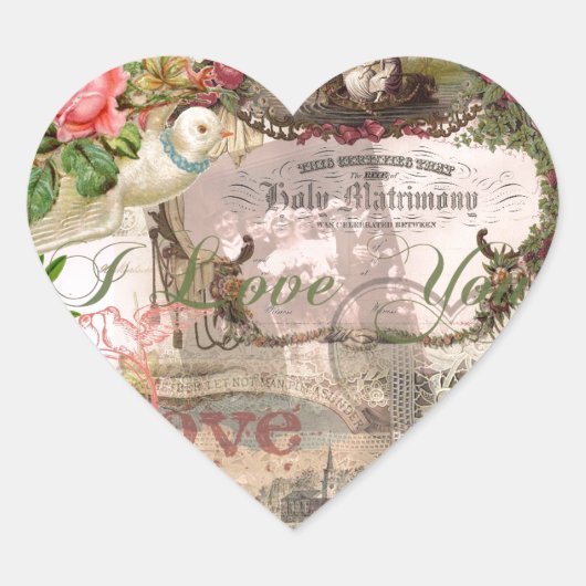 Elegante Hochzeit Vintage Ehe Antike Vintag Herz-Aufkleber (Vorderseite)