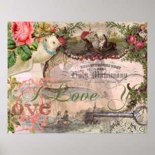 Elegante Hochzeit Vintage Ehe Antike Vintag Poster