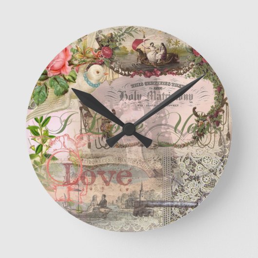 Elegante Hochzeit Vintage Ehe Antike Vintag Runde Wanduhr (Vorderseite)