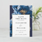 Elegante Hochzeit von Blauen und Gold Save The Date (Stehend Vorderseite)