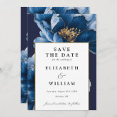 Elegante Hochzeit von Blauen und Gold Save The Date (Vorne/Hinten)