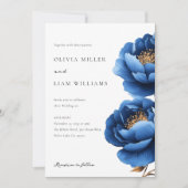 Elegante Hochzeit von Blue Gold Floral Einladung (Vorderseite)