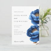 Elegante Hochzeit von Blue Gold Floral Einladung (Stehend Vorderseite)