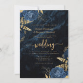 Elegante Hochzeit von Blue Gold Floral Einladung (Vorderseite)