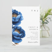Elegante Hochzeit von Blue Gold Floral Einladung (Stehend Vorderseite)