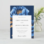 Elegante Hochzeit von Blue Gold Floral Einladung (Stehend Vorderseite)