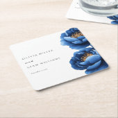 Elegante Hochzeit von Blue Gold Floral Rechteckiger Pappuntersetzer (angewinkelt)