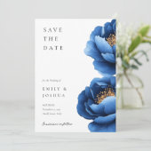 Elegante Hochzeit von Blue Gold Floral Save The Date (Stehend Vorderseite)