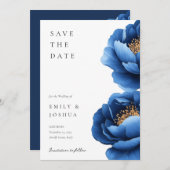 Elegante Hochzeit von Blue Gold Floral Save The Date (Vorne/Hinten)