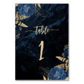 Elegante Hochzeit von Blue Gold Floral Tischnummer (Vorderseite)
