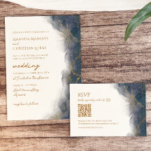 Elegante Hochzeit von Blue-Gold-Marmor-Typografie