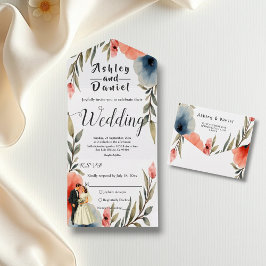 Elegante Hochzeit von Braut und Gewässer All In One Einladung