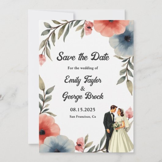Elegante Hochzeit von Braut und Gewässer Save The Date (Vorderseite)