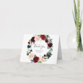 Elegante Hochzeit von Burgund und Navy Blauer Flor Dankeskarte (Vorderseite)