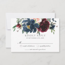 Elegante Hochzeit von Burgundy Blush Navy Blue Flo RSVP Karte