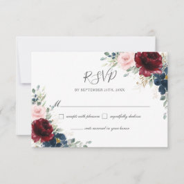 Elegante Hochzeit von Burgundy Blush Navy Blue Flo RSVP Karte