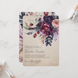 Elegante Hochzeit von Burgundy Marine Floral Water Einladung