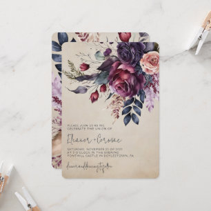 Elegante Hochzeit von Burgundy Marine Floral Water Einladung