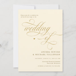 Elegante Hochzeit von Cream und Gold Calligraphy Einladung