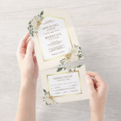 Elegante Hochzeit von Cream und Gold Elfenbeinblum All In One Einladung (Abreißen)