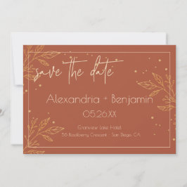 Elegante Hochzeit von Earthy Brown & Gold Floral Save The Date