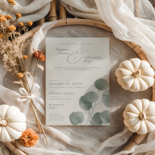 Elegante Hochzeit von Elfenbein & Sage Fall Botani Einladung