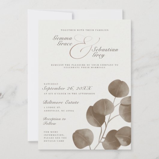 Elegante Hochzeit von Elfenbein und Ash Fall Botan Einladung (Vorderseite)