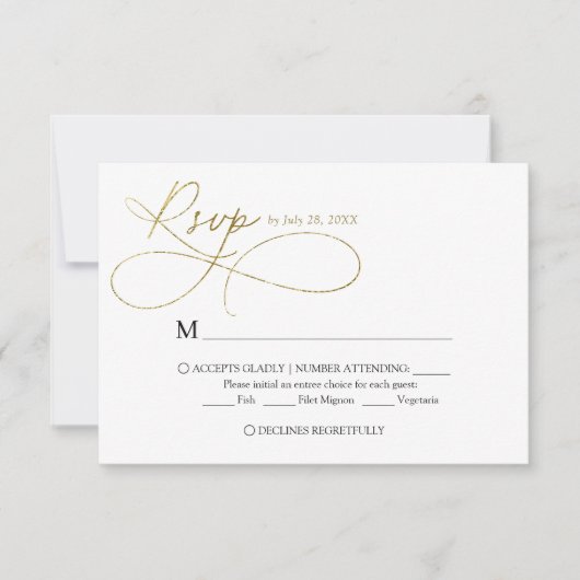 Elegante Hochzeit von Elfenbein und Gold Script RSVP Karte (Vorderseite)