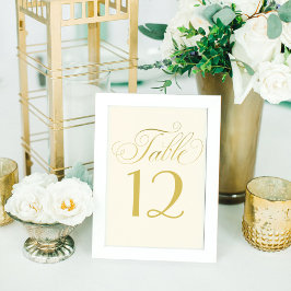 Elegante Hochzeit von Elfenbein und Goldkalligrafi Tischnummer