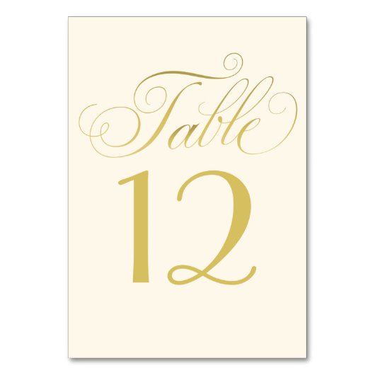 Elegante Hochzeit von Elfenbein und Goldkalligrafi Tischnummer (Rückseite)