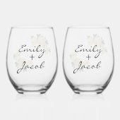 Elegante Hochzeit von Geo Yellow Floral Glitzer Weinglas Ohne Stiel (Vorderseite)