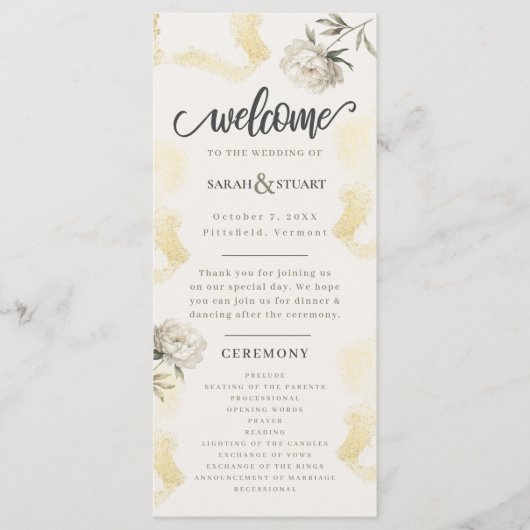 Elegante Hochzeit von Gold Peony Floral Programm (Vorderseite)
