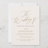 Elegante Hochzeit von Gold und Elfenbeinkalligrafi Einladung (Vorderseite)