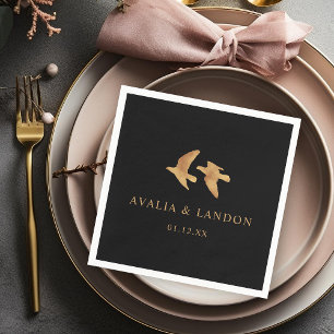 Elegante Hochzeit von Goldvögeln Serviette