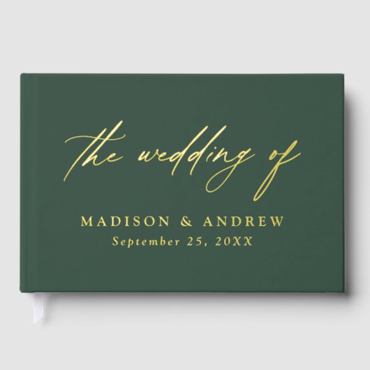 Elegante Hochzeit von Grün und Gold Foil Gästebuch (Vorderseite)