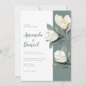 Elegante Hochzeit von Grün und Weiß mit Blumen Einladung (Vorderseite)